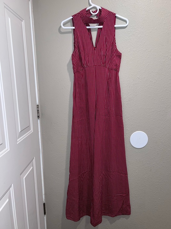 Maeve Pants - Maeve Anthropologie Red Geometric Floral Halter Wide Leg Jumpsuit Size 2 Rayon